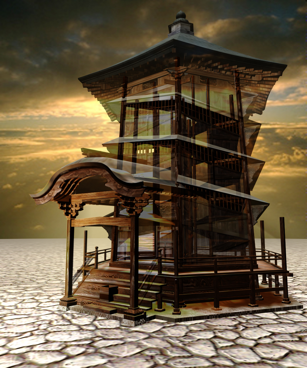 Sazaed Pagoda fully renderd with external walls transparent